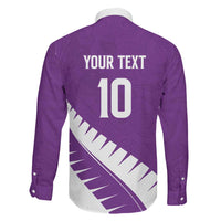 Custom New Zealand Cricket Family Matching Off The Shoulder Long Sleeve Dress and Hawaiian Shirt Kiwi Birds Haka Dance Purple Fern Sporty Style LT03 - Polynesian Pride