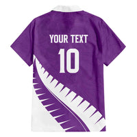 Custom New Zealand Cricket Family Matching Off Shoulder Short Dress and Hawaiian Shirt Kiwi Birds Haka Dance Purple Fern Sporty Style LT03 - Polynesian Pride
