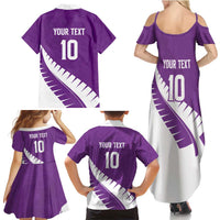 Custom New Zealand Cricket Family Matching Summer Maxi Dress and Hawaiian Shirt Kiwi Birds Haka Dance Purple Fern Sporty Style LT03 - Polynesian Pride