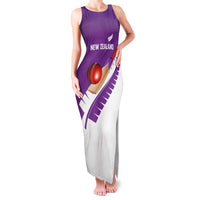 Custom New Zealand Cricket Family Matching Tank Maxi Dress and Hawaiian Shirt Kiwi Birds Haka Dance Purple Fern Sporty Style LT03 Mom's Dress Purple - Polynesian Pride