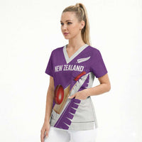 Custom New Zealand Cricket Scrub Top Kiwi Birds Haka Dance Purple Fern Sporty Style LT03 - Polynesian Pride