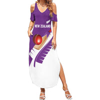 Custom New Zealand Cricket Summer Maxi Dress Kiwi Birds Haka Dance Purple Fern Sporty Style LT03 Women Purple - Polynesian Pride