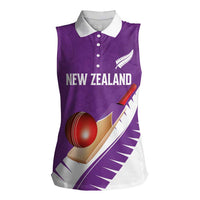 Custom New Zealand Cricket Women Sleeveless Polo Shirt Kiwi Birds Haka Dance Purple Fern Sporty Style LT03 Female Purple - Polynesian Pride