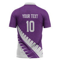 Custom New Zealand Cricket Zipper Polo Shirt Kiwi Birds Haka Dance Purple Fern Sporty Style LT03 - Polynesian Pride