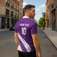 Custom New Zealand Cricket Zipper Polo Shirt Kiwi Birds Haka Dance Purple Fern Sporty Style LT03 - Polynesian Pride