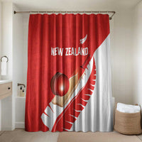 New Zealand Cricket Bathroom Set Kiwi Birds Haka Dance Red Fern Sporty Style LT03 Shower Curtain Only Red - Polynesian Pride