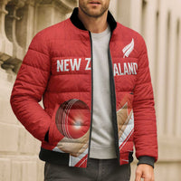 Custom New Zealand Cricket Bomber Puffer Jacket Kiwi Birds Haka Dance Red Fern Sporty Style LT03 - Polynesian Pride