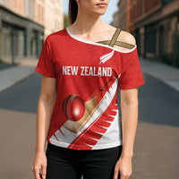 Custom New Zealand Cricket Cross Shoulder Shirt Kiwi Birds Haka Dance Red Fern Sporty Style LT03 - Polynesian Pride