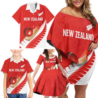 Custom New Zealand Cricket Family Matching Off Shoulder Short Dress and Hawaiian Shirt Kiwi Birds Haka Dance Red Fern Sporty Style LT03 - Polynesian Pride