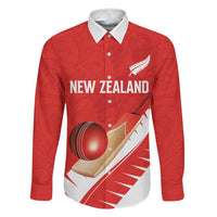 Custom New Zealand Cricket Family Matching Off Shoulder Short Dress and Hawaiian Shirt Kiwi Birds Haka Dance Red Fern Sporty Style LT03 Dad's Shirt - Long Sleeve Red - Polynesian Pride
