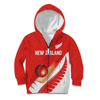 Custom New Zealand Cricket Kid Hoodie Kiwi Birds Haka Dance Red Fern Sporty Style LT03 Zip Hoodie Red - Polynesian Pride