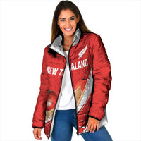 Custom New Zealand Cricket Padded Jacket Kiwi Birds Haka Dance Red Fern Sporty Style LT03 Women Red - Polynesian Pride