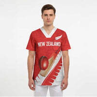 Custom New Zealand Cricket Scrub Top Kiwi Birds Haka Dance Red Fern Sporty Style LT03 - Polynesian Pride