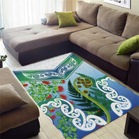 Aotearoa New Zealand Natural Plants Area Rug Pohutukawa with Silver Ferns Koru Frond Maori Tattoos LT03 - Polynesian Pride