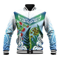 Aotearoa New Zealand Natural Plants Baseball Jacket Pohutukawa with Silver Ferns Koru Frond Maori Tattoos LT03 Unisex Multicolor - Polynesian Pride