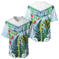Aotearoa New Zealand Natural Plants Baseball Jersey Pohutukawa with Silver Ferns Koru Frond Maori Tattoos LT03 - Polynesian Pride