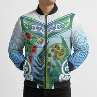 Aotearoa New Zealand Natural Plants Bomber Puffer Jacket Pohutukawa with Silver Ferns Koru Frond Maori Tattoos LT03 - Polynesian Pride
