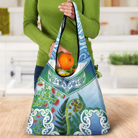 Aotearoa New Zealand Natural Plants Grocery Bag Pohutukawa with Silver Ferns Koru Frond Maori Tattoos LT03 - Polynesian Pride