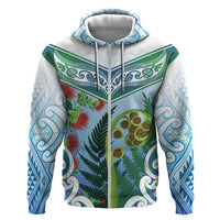 Aotearoa New Zealand Natural Plants Hoodie Pohutukawa with Silver Ferns Koru Frond Maori Tattoos LT03 Zip Hoodie Multicolor - Polynesian Pride