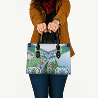 Aotearoa New Zealand Natural Plants Leather Bag Pohutukawa with Silver Ferns Koru Frond Maori Tattoos LT03 - Polynesian Pride