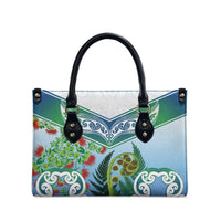 Aotearoa New Zealand Natural Plants Leather Bag Pohutukawa with Silver Ferns Koru Frond Maori Tattoos LT03 - Polynesian Pride