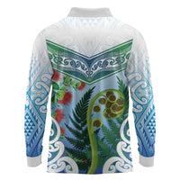 Aotearoa New Zealand Natural Plants Long Sleeve Polo Shirt Pohutukawa with Silver Ferns Koru Frond Maori Tattoos LT03 - Polynesian Pride
