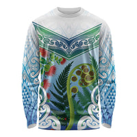 Aotearoa New Zealand Natural Plants Long Sleeve Shirt Pohutukawa with Silver Ferns Koru Frond Maori Tattoos LT03 Unisex Multicolor - Polynesian Pride