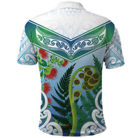 Aotearoa New Zealand Natural Plants Polo Shirt Pohutukawa with Silver Ferns Koru Frond Maori Tattoos LT03 - Polynesian Pride