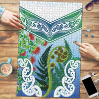 Aotearoa New Zealand Natural Plants Puzzle Pohutukawa with Silver Ferns Koru Frond Maori Tattoos LT03 Multicolor - Polynesian Pride