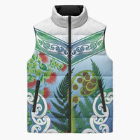 Aotearoa New Zealand Natural Plants Sleeveless Puffer Jacket Pohutukawa with Silver Ferns Koru Frond Maori Tattoos LT03 Unisex Multicolor - Polynesian Pride