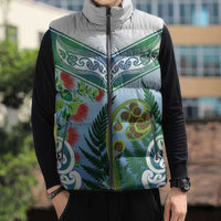 Aotearoa New Zealand Natural Plants Sleeveless Puffer Jacket Pohutukawa with Silver Ferns Koru Frond Maori Tattoos LT03 - Polynesian Pride