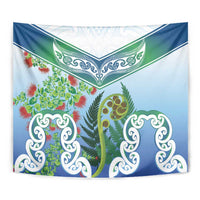 Aotearoa New Zealand Natural Plants Tapestry Pohutukawa with Silver Ferns Koru Frond Maori Tattoos LT03 - Polynesian Pride