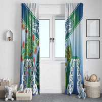 Aotearoa New Zealand Natural Plants Window Curtain Pohutukawa with Silver Ferns Koru Frond Maori Tattoos LT03 - Polynesian Pride