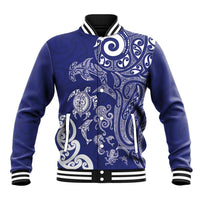 New Zealand Sea Animals with Maori Tribal Tattoo Baseball Jacket Blue Color LT03 Unisex Blue - Polynesian Pride