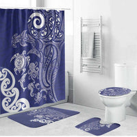 New Zealand Sea Animals with Maori Tribal Tattoo Bathroom Set Blue Color LT03 Bathroom Set (4 pcs) Blue - Polynesian Pride