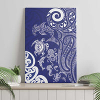 New Zealand Sea Animals with Maori Tribal Tattoo Canvas Wall Art Blue Color LT03 - Polynesian Pride