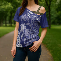 New Zealand Sea Animals with Maori Tribal Tattoo Cross Shoulder Shirt Blue Color LT03 - Polynesian Pride