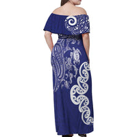 New Zealand Sea Animals with Maori Tribal Tattoo Family Matching Off Shoulder Maxi Dress and Hawaiian Shirt Blue Color LT03 - Polynesian Pride