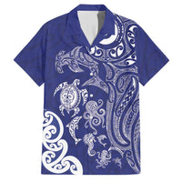 New Zealand Sea Animals with Maori Tribal Tattoo Family Matching Tank Maxi Dress and Hawaiian Shirt Blue Color LT03 Dad's Shirt - Short Sleeve Blue - Polynesian Pride