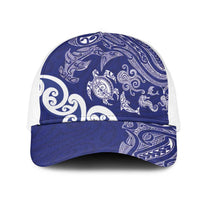 New Zealand Sea Animals with Maori Tribal Tattoo Mesh Trucker Cap Blue Color LT03 One Size White Blue - Polynesian Pride