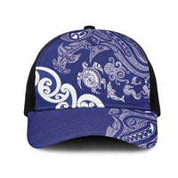 New Zealand Sea Animals with Maori Tribal Tattoo Mesh Trucker Cap Blue Color LT03 One Size Black Blue - Polynesian Pride