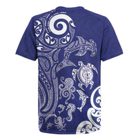 New Zealand Sea Animals with Maori Tribal Tattoo Rugby Jersey Blue Color LT03 - Polynesian Pride