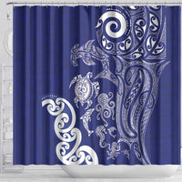 New Zealand Sea Animals with Maori Tribal Tattoo Shower Curtain Blue Color LT03 - Polynesian Pride