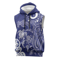 New Zealand Sea Animals with Maori Tribal Tattoo Sleeveless Hoodie Blue Color LT03 Blue - Polynesian Pride