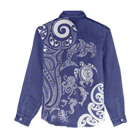 New Zealand Sea Animals with Maori Tribal Tattoo Women Casual Shirt Blue Color LT03 - Polynesian Pride