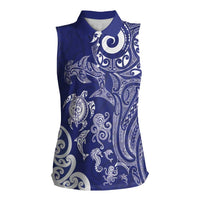 New Zealand Sea Animals with Maori Tribal Tattoo Women Sleeveless Polo Shirt Blue Color LT03 Female Blue - Polynesian Pride