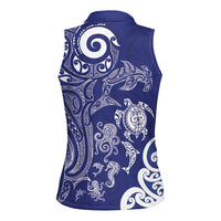 New Zealand Sea Animals with Maori Tribal Tattoo Women Sleeveless Polo Shirt Blue Color LT03 - Polynesian Pride