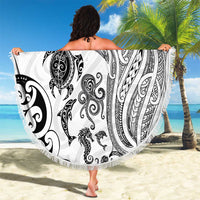 New Zealand Sea Animals with Maori Tribal Tattoo Beach Blanket White Color LT03 - Polynesian Pride