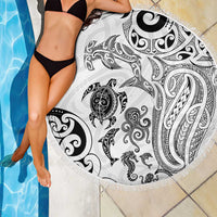 New Zealand Sea Animals with Maori Tribal Tattoo Beach Blanket White Color LT03 - Polynesian Pride