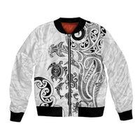 New Zealand Sea Animals with Maori Tribal Tattoo Bomber Jacket White Color LT03 Unisex White - Polynesian Pride